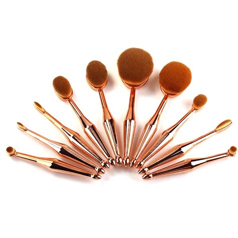 10 Piece Metallic Gold Oval Brush Set My Make Up Brush Set Us