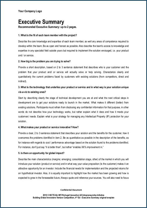 printable executive summary template