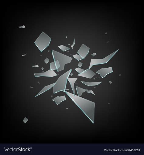 Mockup Glass Shards Flying Apart Realistic Vector Image