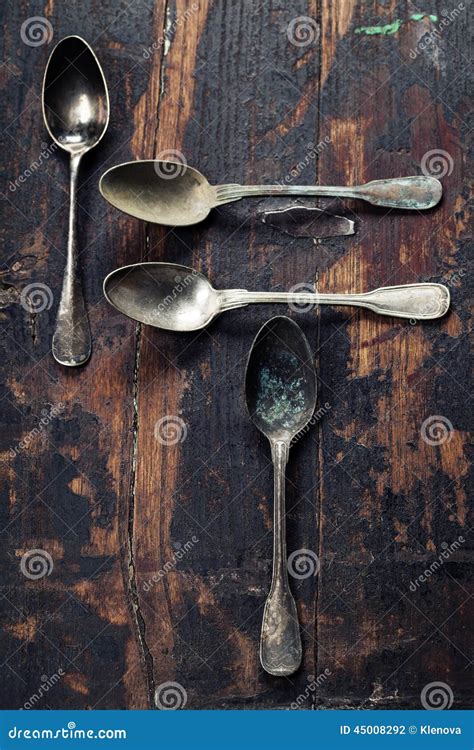 Vintage Metal Spoons Stock Photo Image Of Flatware Lying 45008292