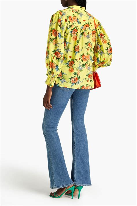 Alice Olivia Serena Floral Print Cotton And Silk Blend Voile Blouse