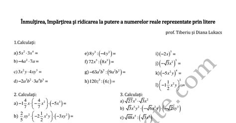 Inmultirea Impartirea Si Ridicarea La Putere A Numerelor Reale