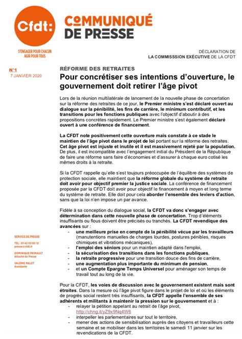 Communiqu De Presse De La Cfdt