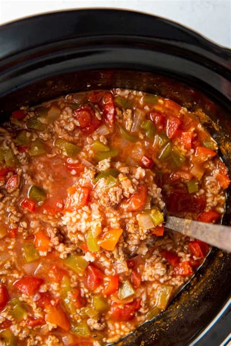 Slow Cooker Stuffed Pepper Soup Valerie S Kitchen