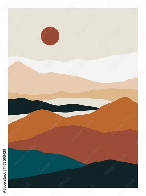 Mountain landscape poster. Minimalist contemporary background moonsun ...