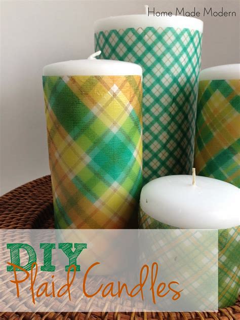 Home Made Modern: DIY Plaid Pillar Candles