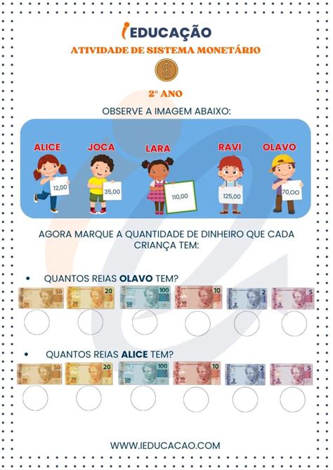 Sistema Monetário 2 Ano Explicação - Atividades de Sistema Monetário 1º ao 5º Ano BNCC