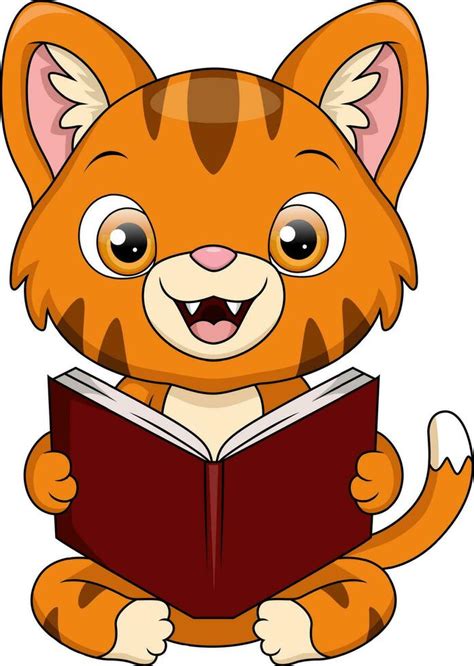 Cute cat cartoon reading a book 23878256 Vector Art at Vecteezy