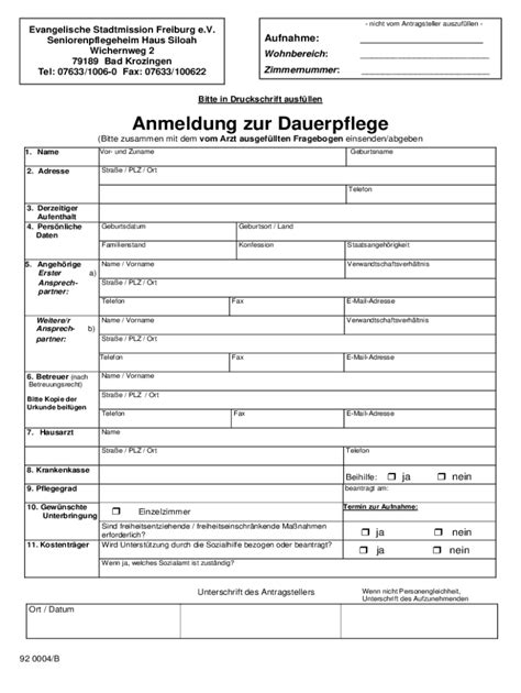 Fillable Online Ev Stadtmission Freiburg Haus Siloah In Bad Krozingen