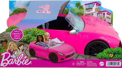 Barbie Toy Car, Bright Pink Doll-Sized Convertible with 2 Seats, Seatbelts & Rolling Wheels ...