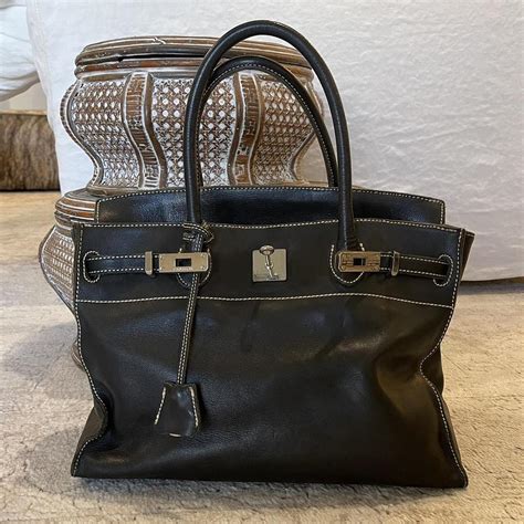 Black leather #birkin style bag made in Japan... - Depop