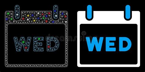 Glowing Mesh Wire Frame Wednesday Calendar Page Icon With Light Spots