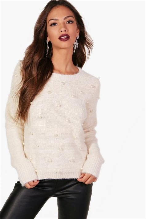 Mia All Over Pearl Embellished Jumper Boohoo