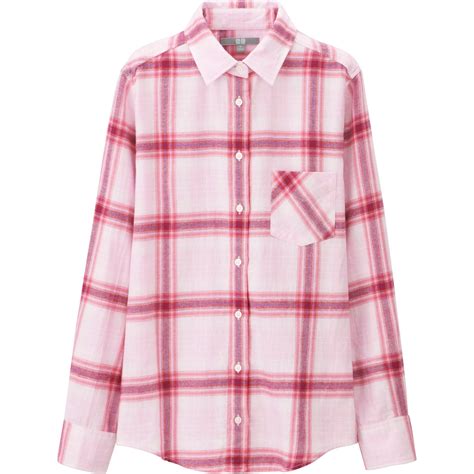 Uniqlo Women Flannel Long Sleeve Shirt In Pink