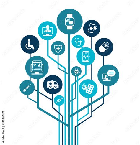 Digital Healthcare And Smart Health Devices And Iot Technology In Medicine Vector Illustration