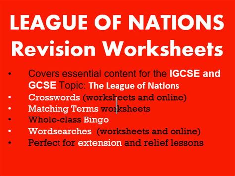 The League Of Nations Revision Worksheets Igcse Gcse History