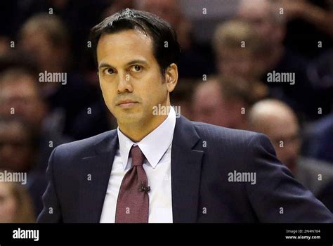 Miami Heat Head Coach Erik Spoelstra Watches Action Against The San