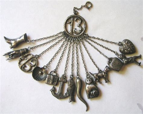 Rare German Antique Ca 1870 1880 Silver Lucky Chatelaine With All 13