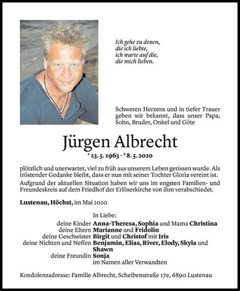 Todesanzeigen von Jürgen Albrecht Todesanzeigen Vorarlberger Nachrichten