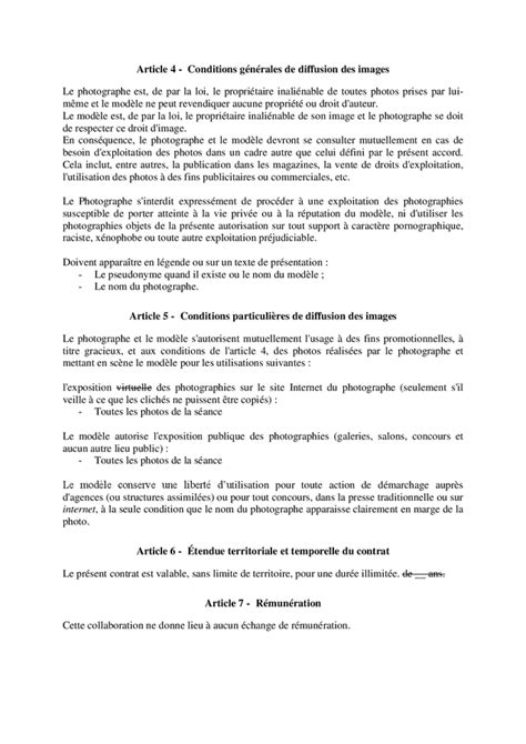 Contrat de collaboration modèle photographe DOC PDF page 2 sur 3