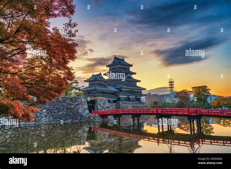 Matsumoto Nagano Japan Sunrise City Skyline At Matsumoto Castle With