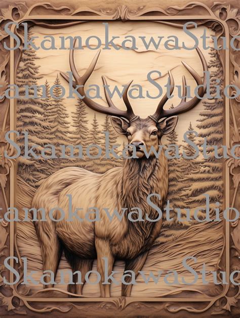 Digital Design File Elk With Trees Glowforge Laser Ready Engrave Svg