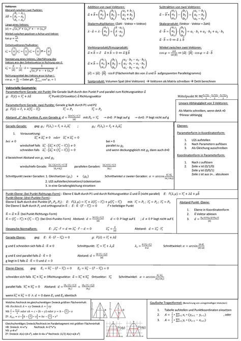 Mathe 1 Formelsammlung 2 Vektoren Abstand zwischen zwei Punkten 𝐴𝐵