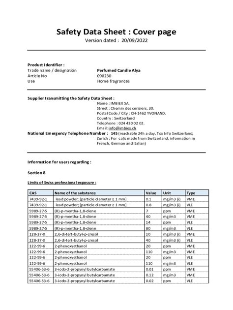 Fillable Online Safety Data Sheet Cover Page Fax Email Print Pdffiller