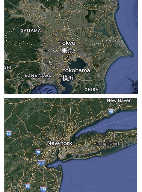 Tokyo at the same scale as New York City. More... - Maps on the Web