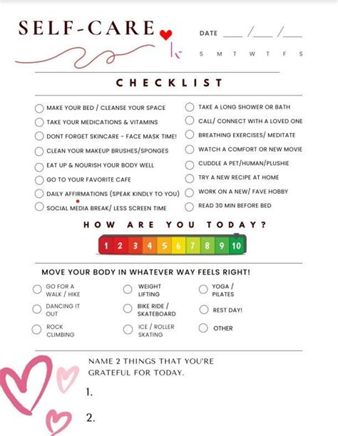 Self Care Checklist Self Love Checklist Daily To Do List Instant