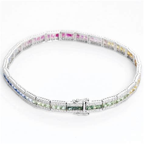 Multicolored Rainbow Sapphire & Diamond Bracelet