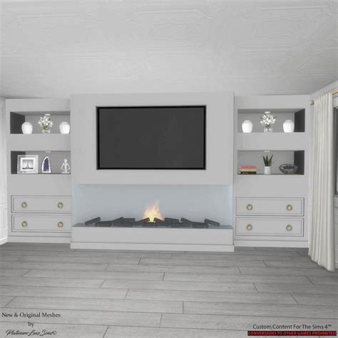 CAPRI Fireplace TV Unit PlatinumLuxeSims Sims 4 Cc Furniture