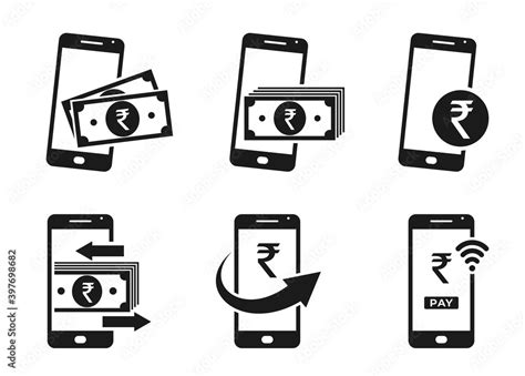 Vetor de mobile money icon set. smartphone and indian rupee sign ...