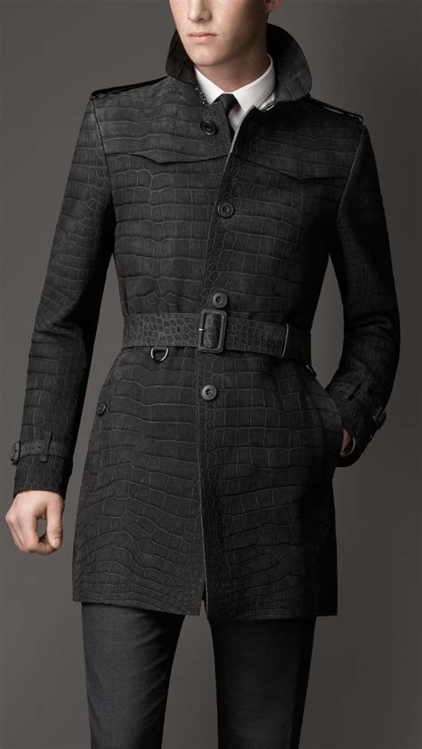 Lyst Burberry Midlength Alligator Leather Trench Coat In Gray For Men