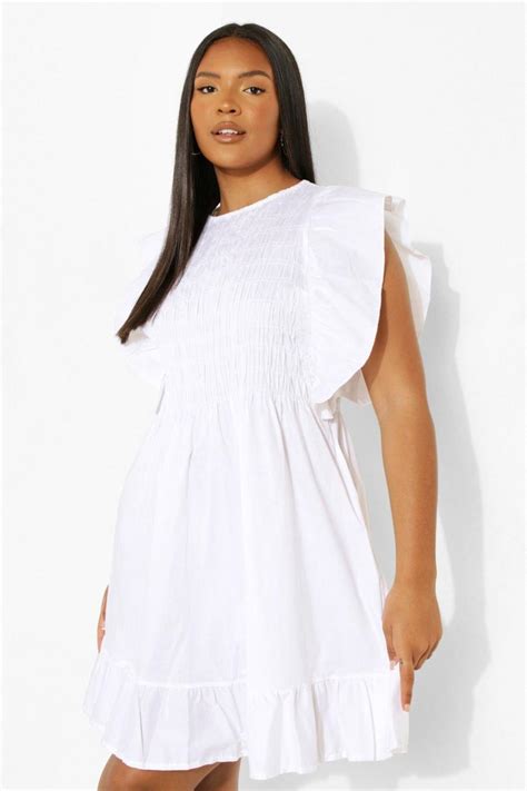 Plus Smocked Ruffle Smock Dress Boohoo