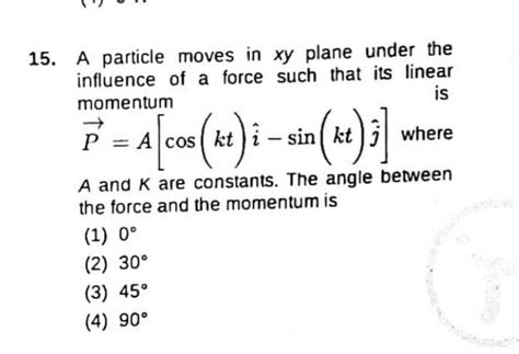 A Particle Moves In Xy Plane Under The Influence Of A Force Such That Its