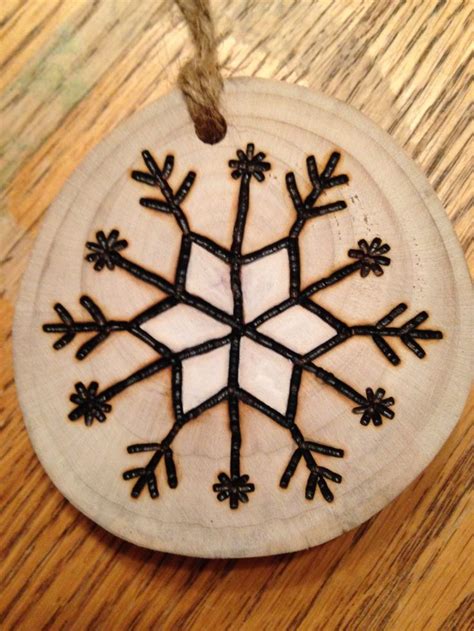 Rustic Snowflake Wood Burned Christmas Ornament Natural Wood Wood