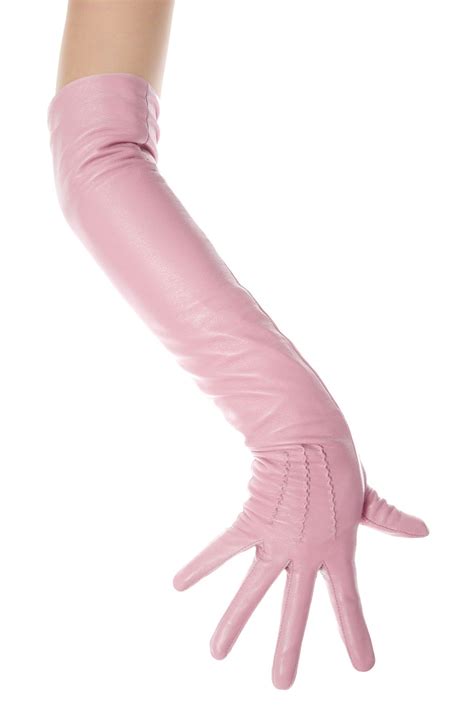 Long Sugar Pink Leather Opera Gloves Vintage Pattern Button Etsy