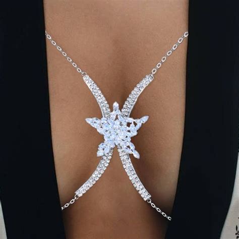 Crystal Zirconia Bracket Bra Necklace Breast Chain Bikinis Chest