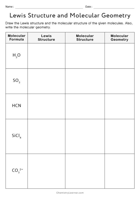 Free Printable Lewis Dot Structure Worksheets