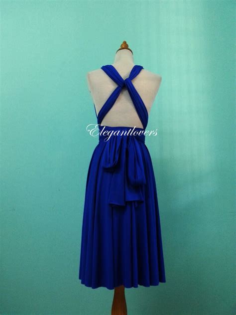 Cobalt Blue Knee Length Wedding Bridesmaid Infinity Wrap Convertible