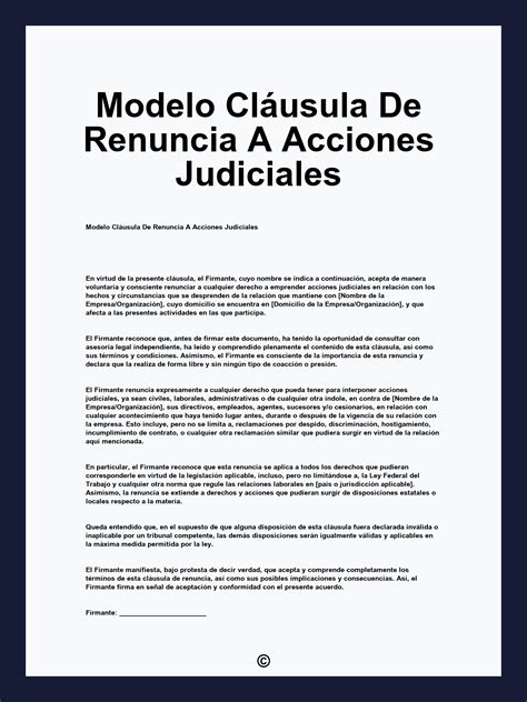 Modelo Cláusula De Renuncia A Acciones Judiciales
