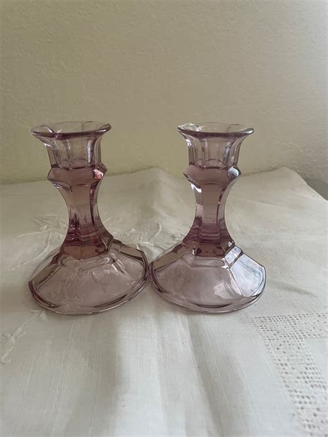 Pair Of Pink Glass Candle Holders Etsy