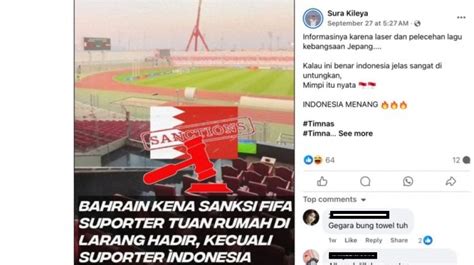 Cek Fakta Suporter Timnas Bahrain Disanksi FIFA Tak Boleh Hadiri Laga