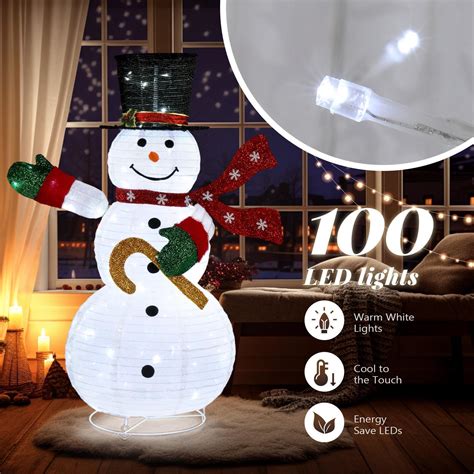 Lighted Christmas Snowman 4ft With 100 Led Collapsible Snowman With Top