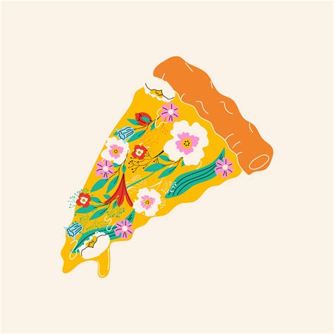 Pizza With Different Flowers Spring Pizza Hand Drawn Vector