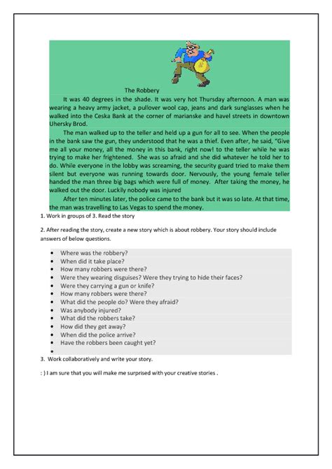 The Robbery Past Continuous And Past Simple Reading Comprehension Worksheets Reading Passages