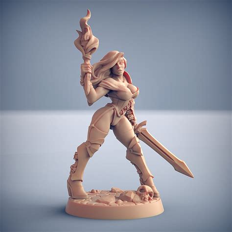 Dnd Human Female Pinup Fighter Mini Tabletop RPG Miniature Etsy