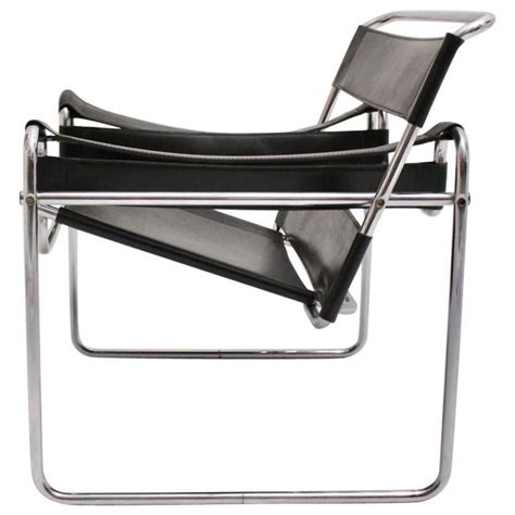 Bauhaus Black Leather Vintage Lounge Chair Wassily By Marcel Breuer