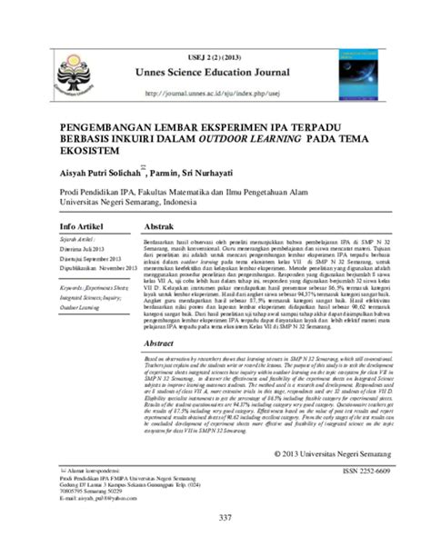 Pdf Pengembangan Lembar Eksperimen Ipa Terpadu Berbasis Inkuiri Dalam Outdoor Learning Pada